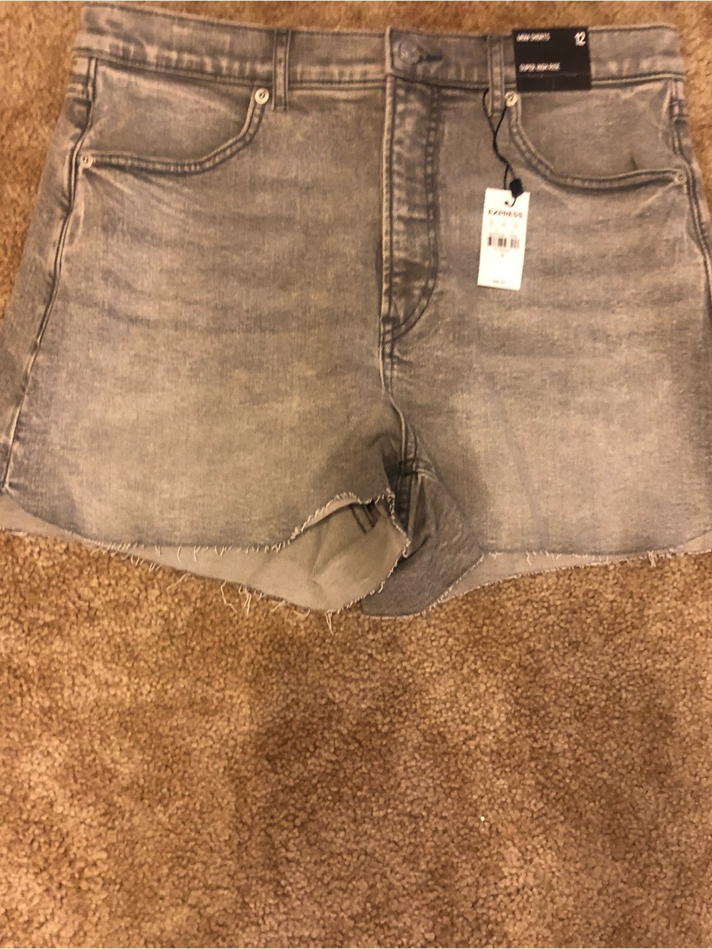 Super High-Rise Gray Denim Cutoff Mom Shorts
